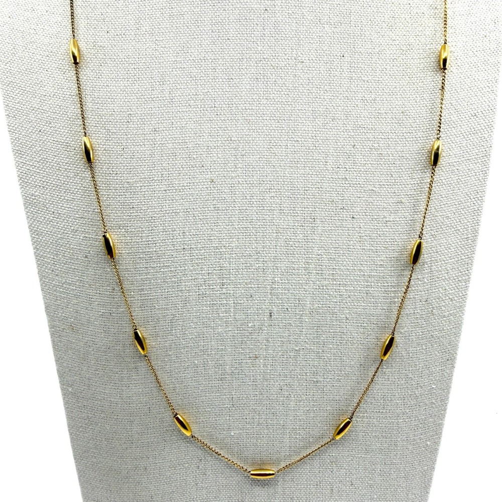 Y2K Gold Tone Delicate Bead Chain Station Necklace Minimalist Layering Everyday
